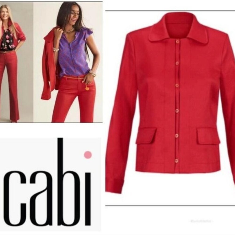 CAbi 5472 Valentine Jacket‎ Sz M Red Linen Blend